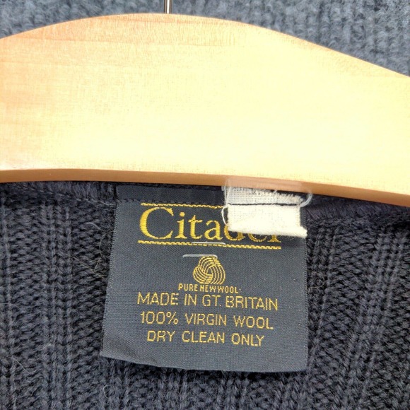 Citadel Mens Ribbed Sweater Black 44 V-Neck Patch Wool Vintage Great Britain - Picture 8 of 12